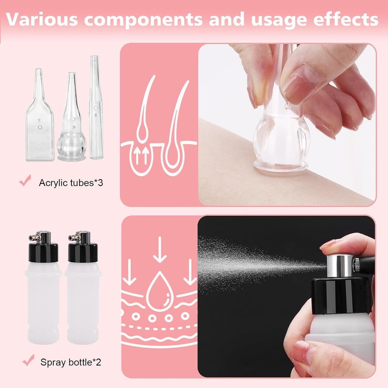 mcwdoit 3 in 1 Diamond Micro DermaBrasion Machine, Professional Dermabrasion Facial Skin Care Device with Wand, Spray Bottle and Vacuum Glass Tube for Personal Home Beauty Salon Use-Pink - Image 4